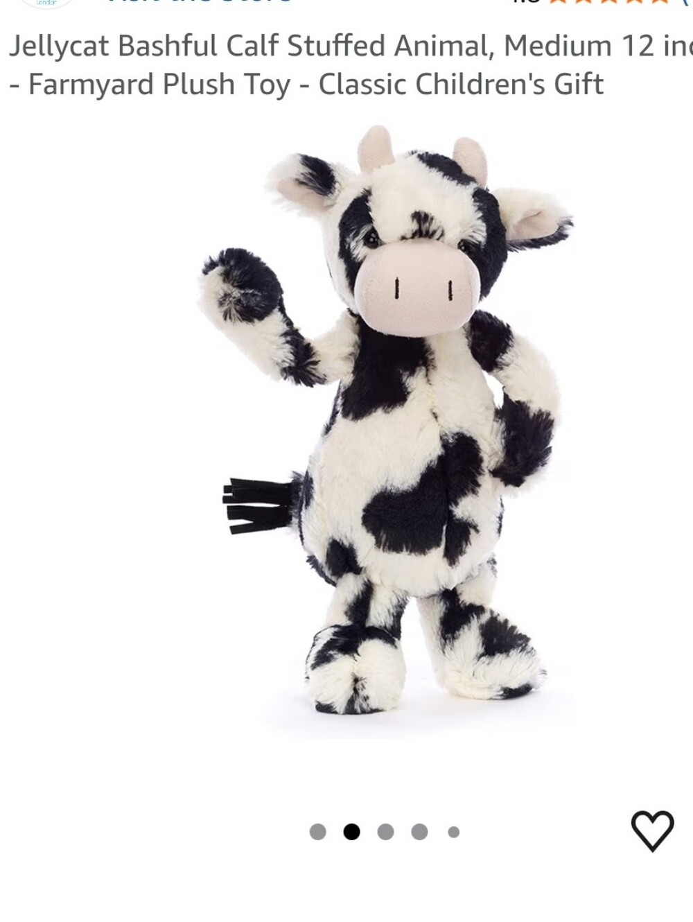 Jellycat Medium Bashful Calf- Black & Cream Plush. NEW